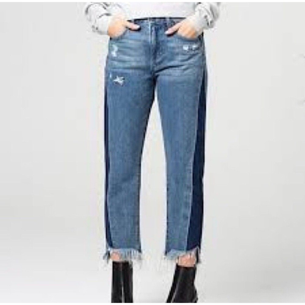 Hidden Tracey Two Tone Blue Distressed Rough Hem Crop Jeans Women Sz 29